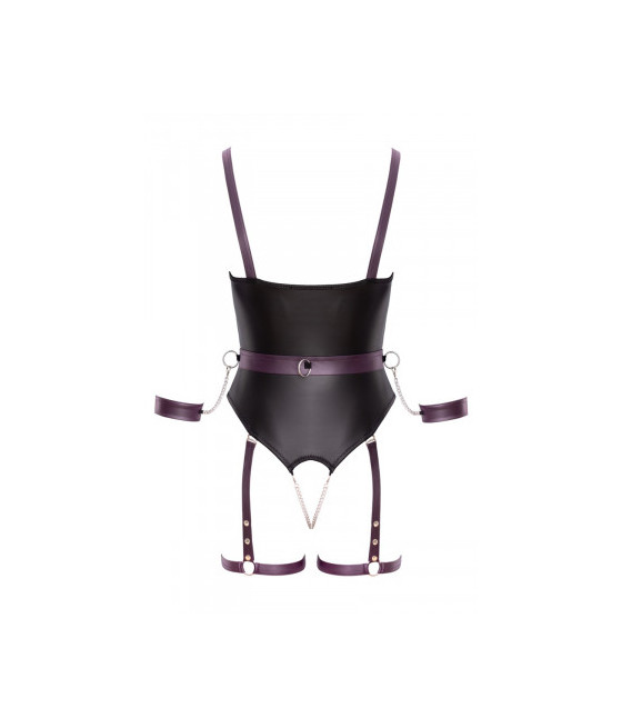 Body à jarretelles ouvert avec menottes - Cottelli Bondage