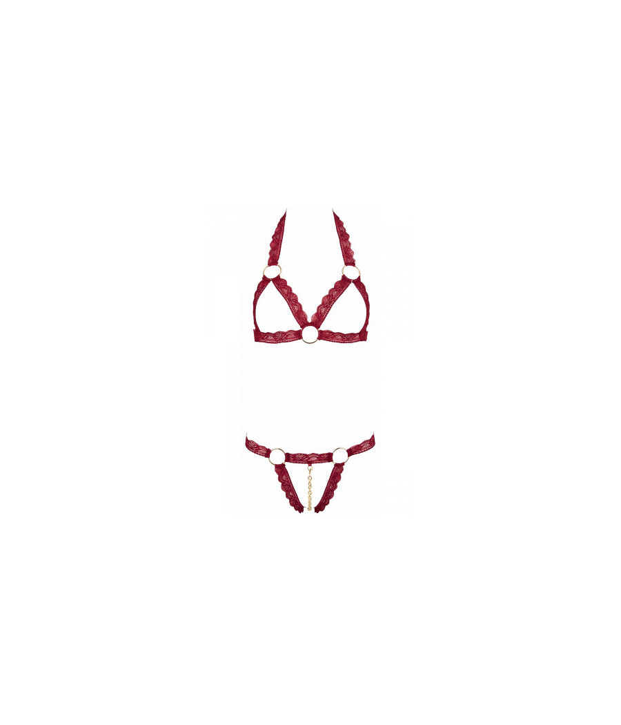 Ensemble string ouvert et seins nus bordeaux - Cottelli Lingerie