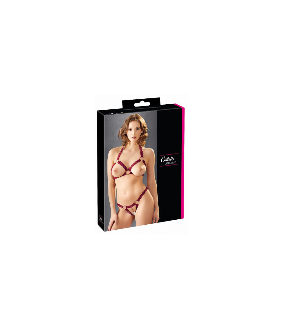 Ensemble string ouvert et seins nus bordeaux - Cottelli Lingerie