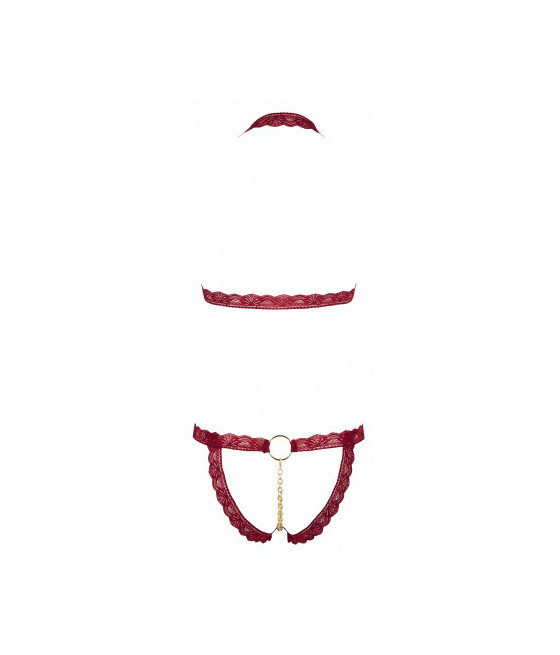 Ensemble string ouvert et seins nus bordeaux - Cottelli Lingerie