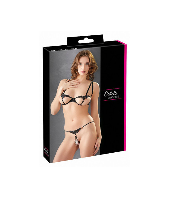 Ensemble dentelle string ouvert et seins nus noir - Cottelli Lingerie