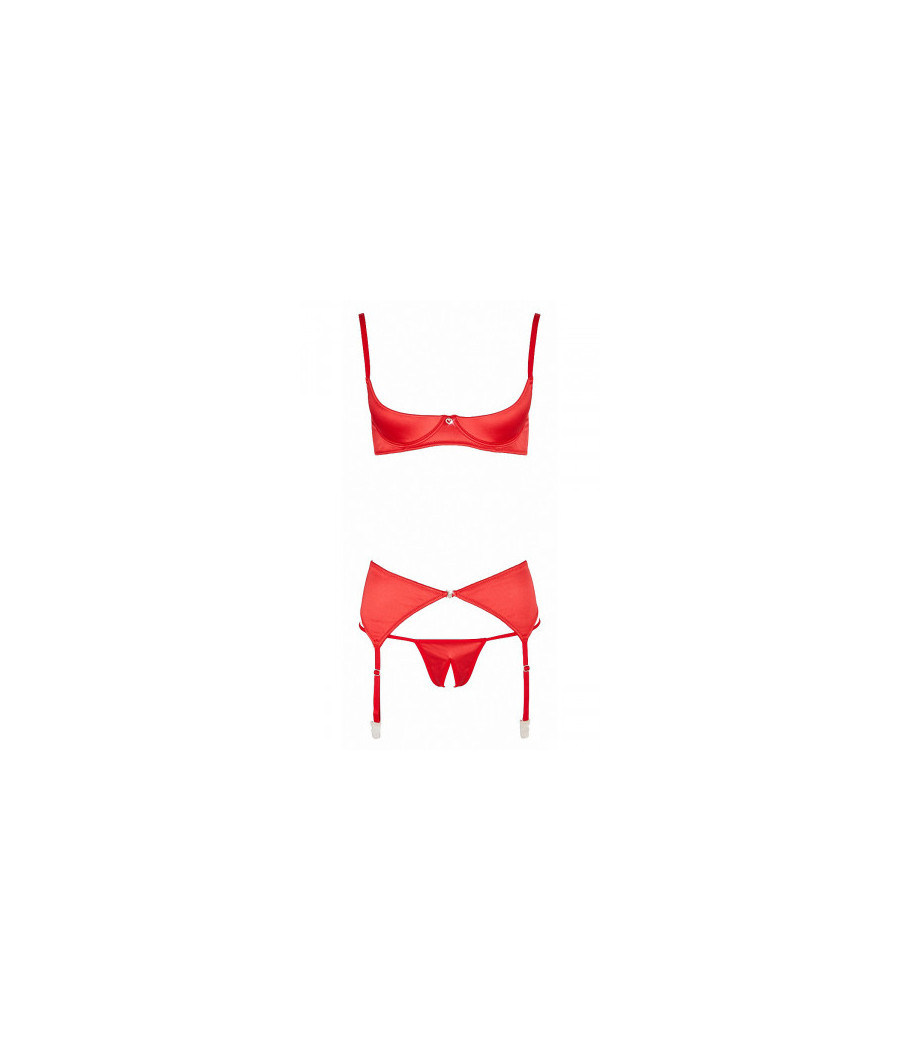 Ensemble lingerie 3 pièces ouvert rouge - Cottelli Lingerie