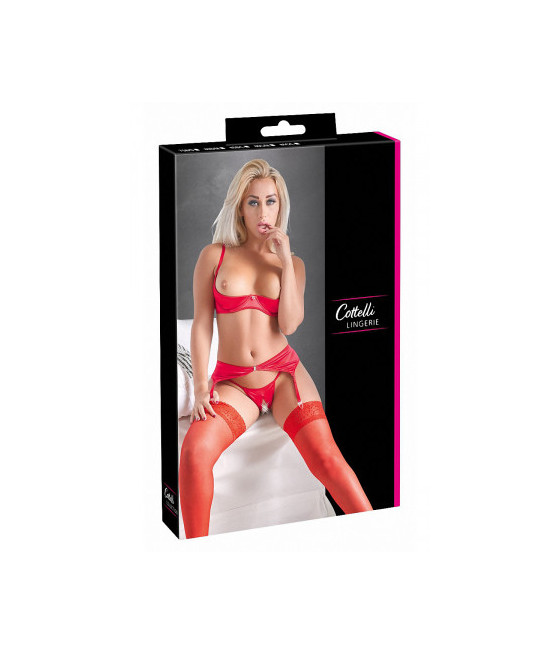 Ensemble lingerie 3 pièces ouvert rouge - Cottelli Lingerie