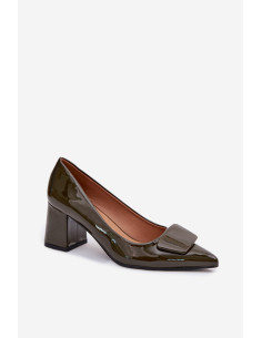 Escarpins talon large Élégantes en Simili Cuir Vertes 2