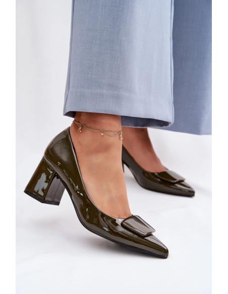 Escarpins talon large Élégantes en Simili Cuir Vertes
