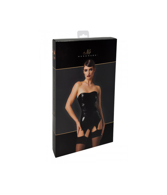 Corset porte-jarretelle vinyle Dominae F381 - Noir Handmade