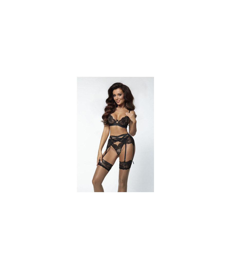Porte-jarretelles tulle et dentelle noir V-10712 - Axami