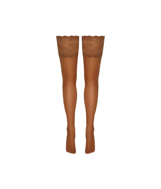 Bas autofixants large jarretière dentelle beige - Cotelli Legwear
