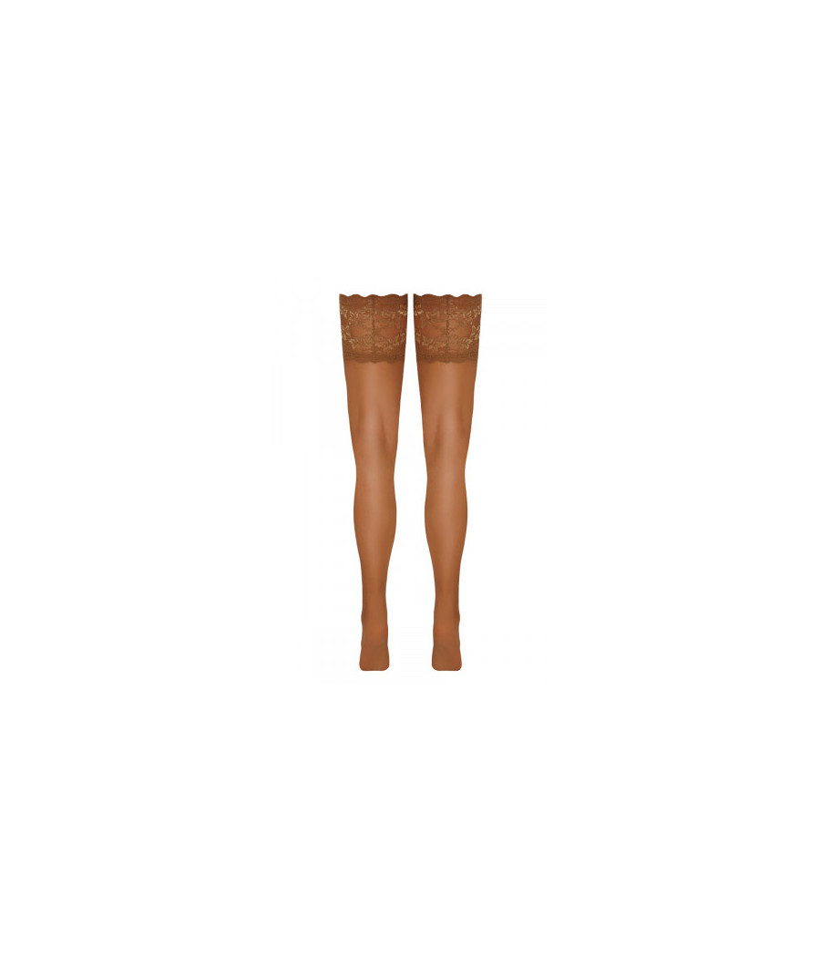 Bas autofixants large jarretière dentelle beige - Cotelli Legwear