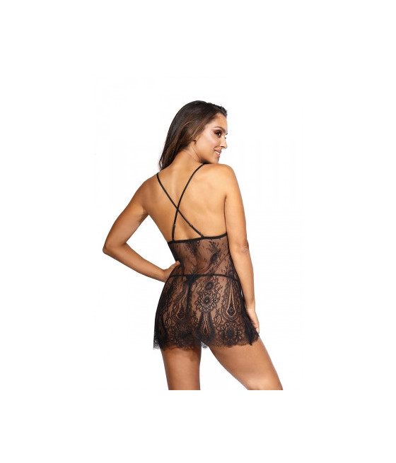 Nuisette dentelle et wetlook noire V-9789 - Axami