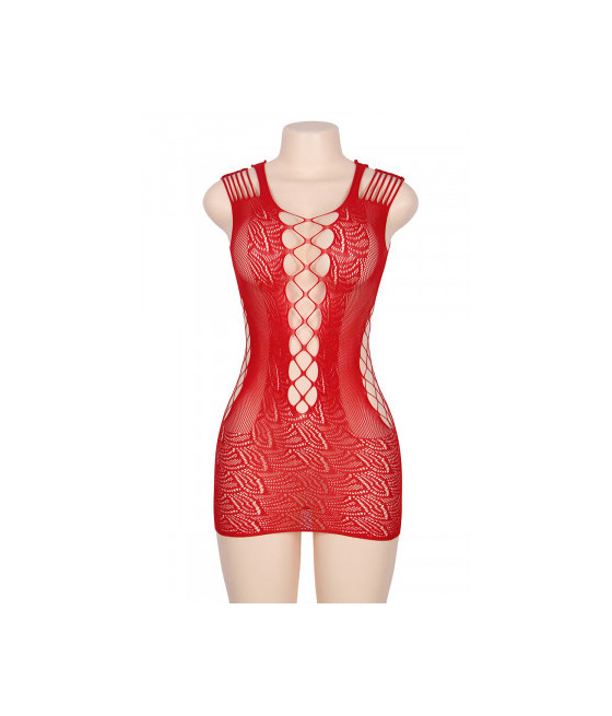 Robe rouge moulante ajourée filet Paris Hollywood