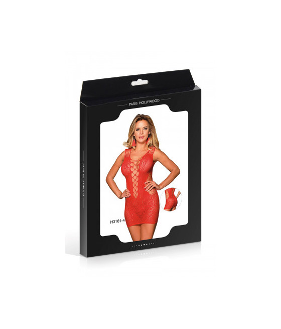 Robe rouge moulante ajourée filet Paris Hollywood