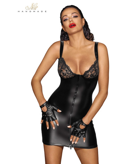 Mini robe zippée wetlook et dentelle F254