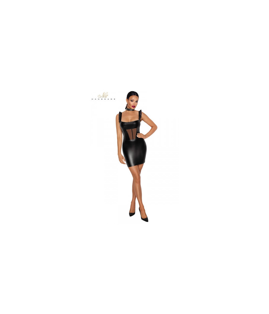 Robe courte wetlook et tulle F257
