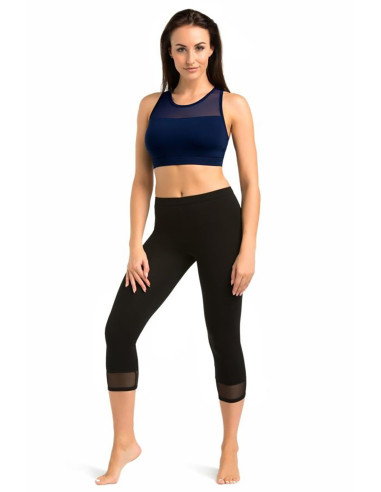 Legging court Transparent en Coton Noir