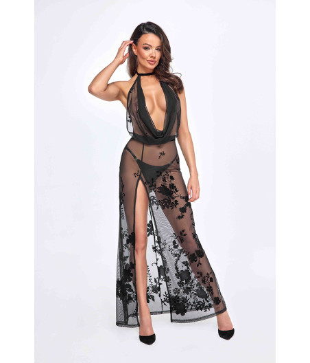 Robe longue dos nu Divinity F312 tulle floqué