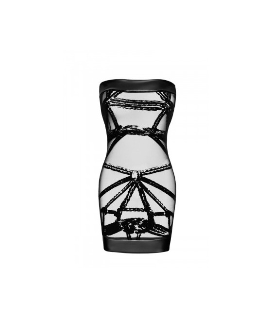 Mini robe floquée à épaules nues Bondesque F359 - Noir Handmade