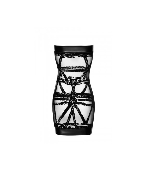 Mini robe floquée à épaules nues Bondesque F359 - Noir Handmade