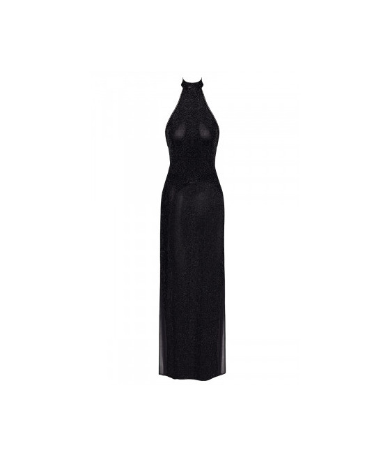 Robe longue en maille pailletée Onyx F372 - Noir Handmade
