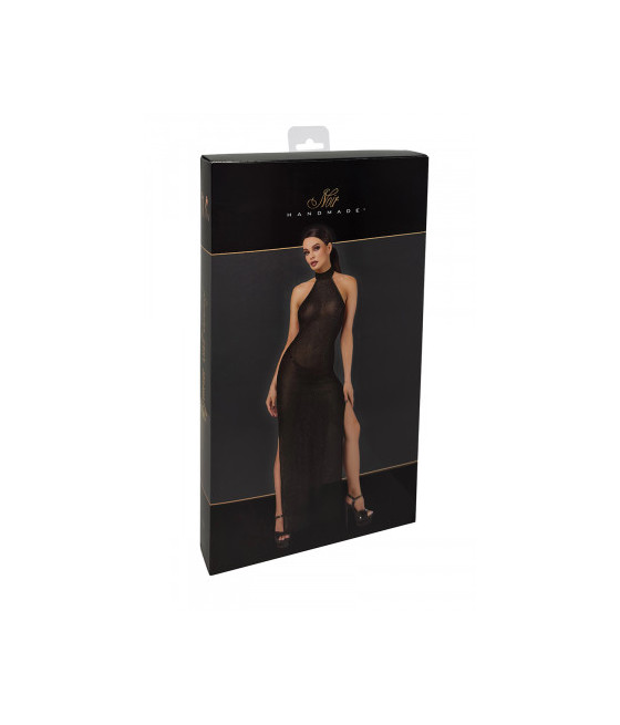 Robe longue en maille pailletée Onyx F372 - Noir Handmade
